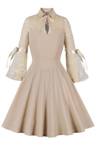 Trendy Mesh Bell Sleeve A-Line Pocket Vintage Dress