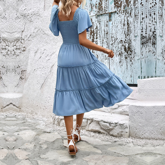 Summer Fashion Minimalist Solid Color Casual Elegant Midi Dress