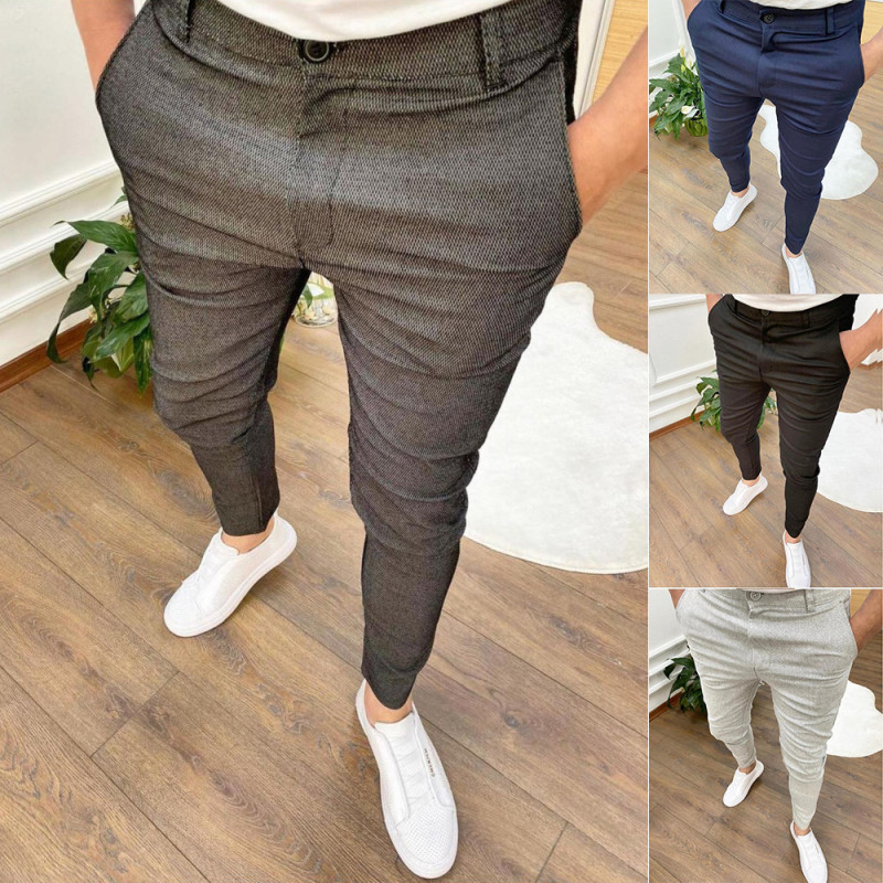 Men's Casual Stretch Solid Color Slim Business Office Pants