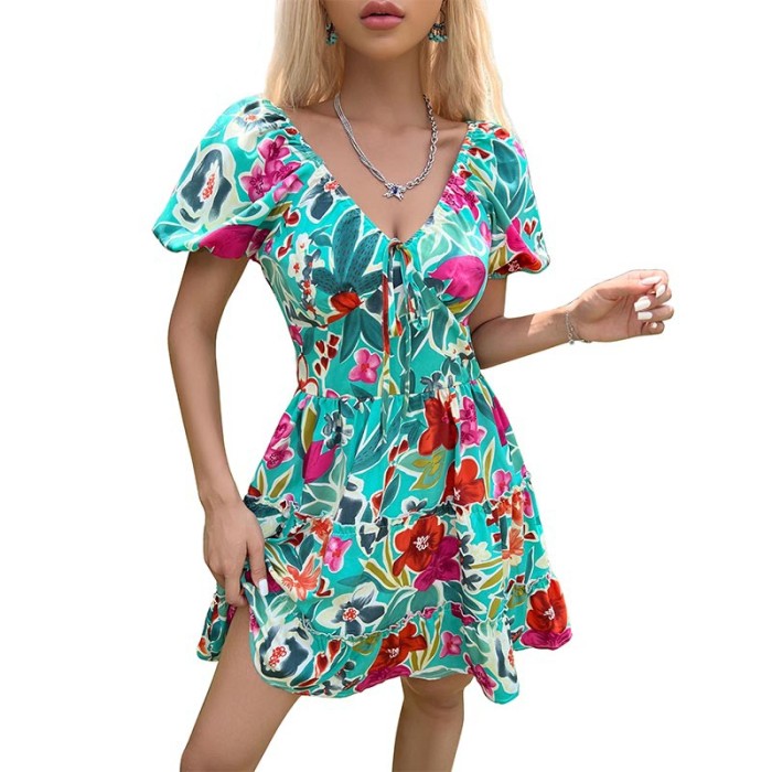 Summer Women's Fashion Loose Party Print Mini Dress