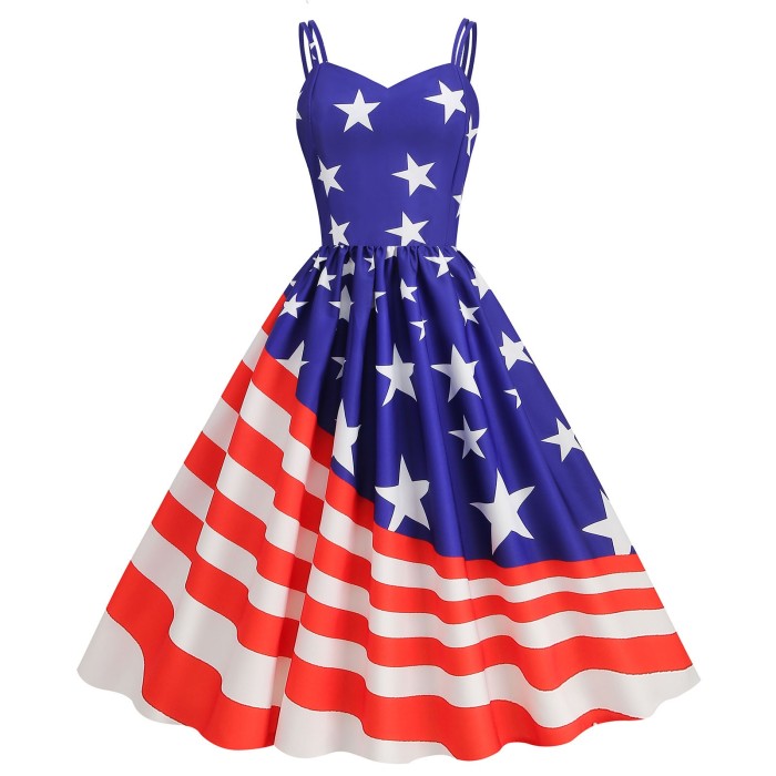 Independence Day Summer Sexy Suspender Flag Print Retro Swing 1950 Vintage Dress