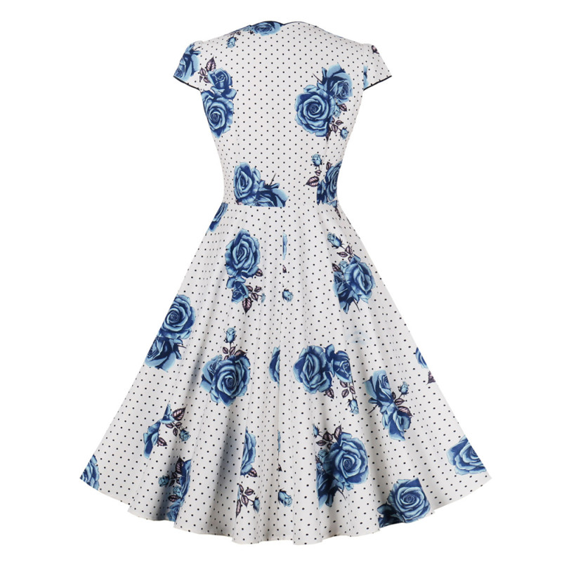 Trendy Polka Dot Floral Print A-Line Swing 1950 Vintage Dress