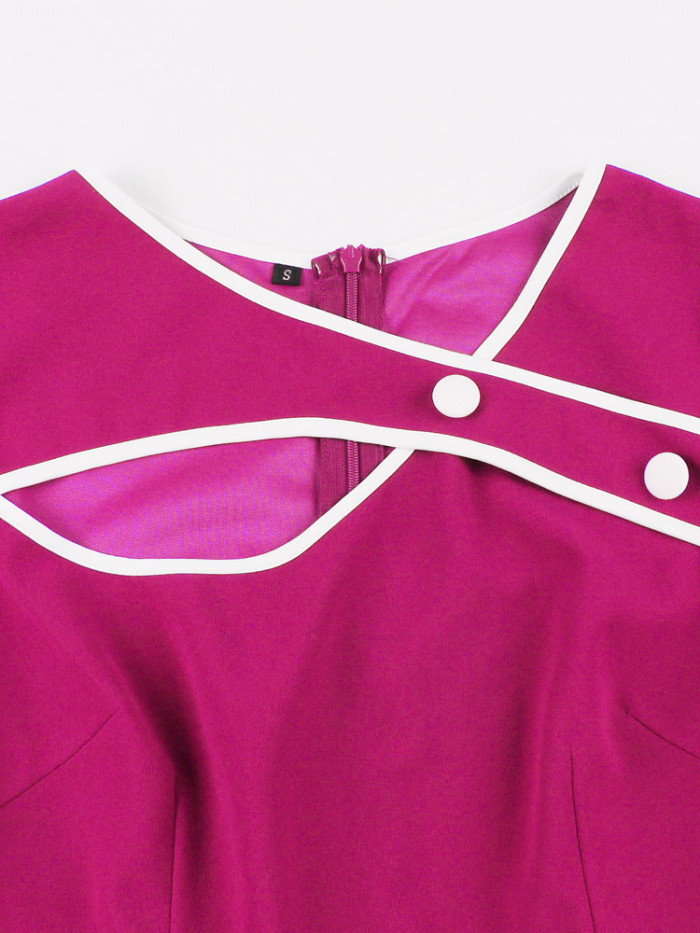 Women's Contrast Trim Cutout Asymmetric Vintage Party  Vintage Dress