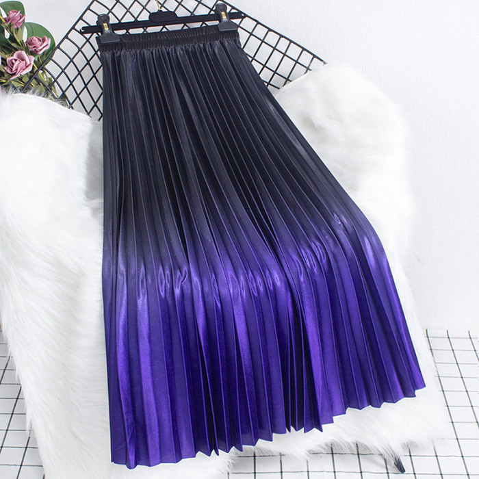 Women's Fashion Gradient Casual A-Line Elastic High Waist Pleated  Skirts