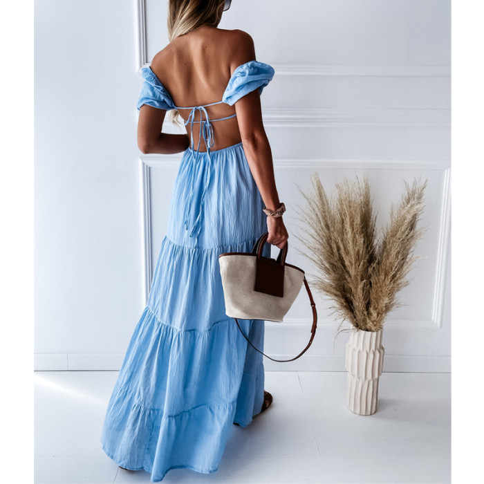 Summer Fashion Bohemian Beach Backless Strapless Elegant  Maxi Dress