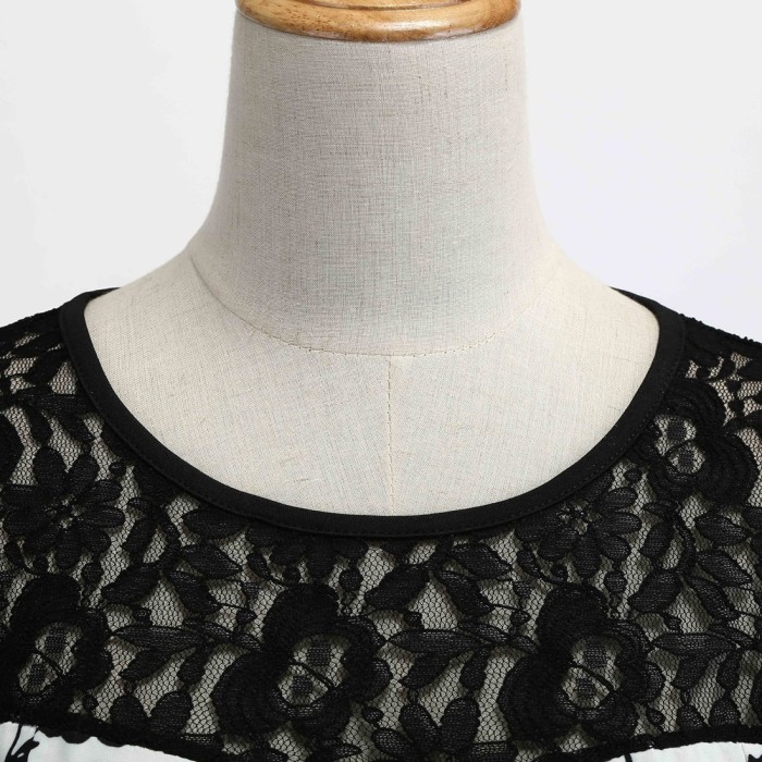 Women's Lace Round Neck Sleeveless Print Lace Up Swing  Vintage Dress
