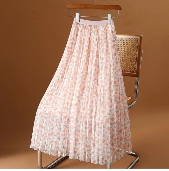 Elegant Tulle Summer High Waist Mesh Pleated Fashion A-Line Beach Skirts