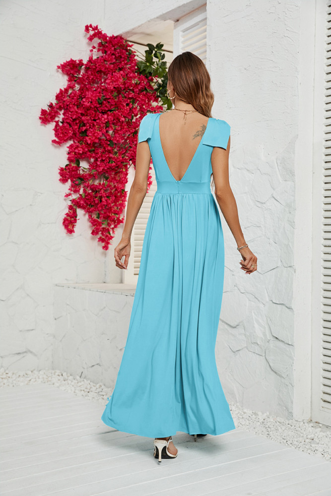 Women's Solid Color V Neck Party Elegant Swing  Maxi Dress