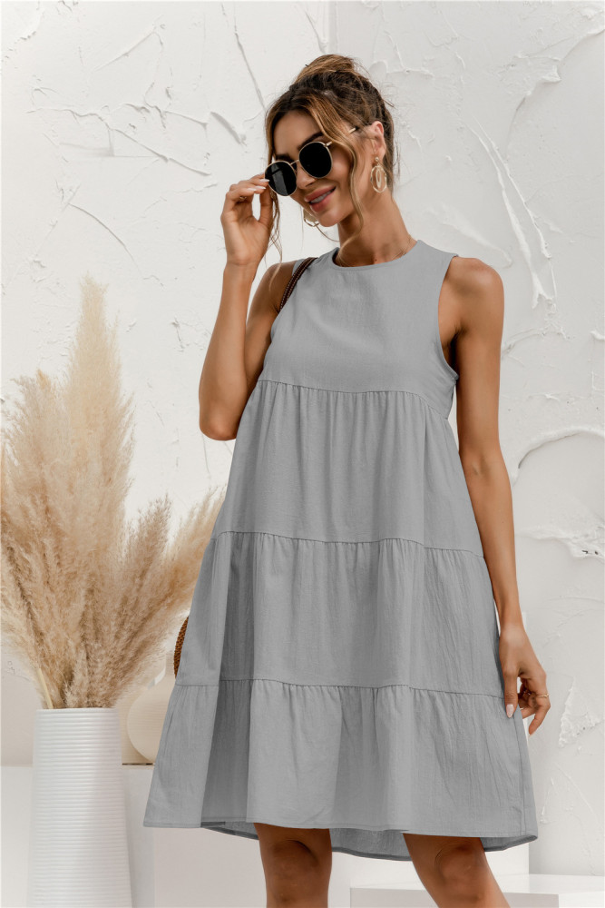 Loose Fashion Summer Cotton Sleeveless Solid Color Casual Dress