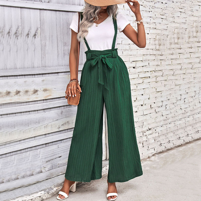 Women Fashion Solid Color Summer Adjustable Casual Wide Leg Overalls