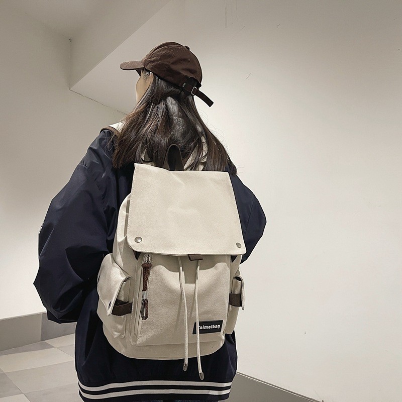 Mori Simple Solid Color Fashion Casual Student Retro Canvas Backpack