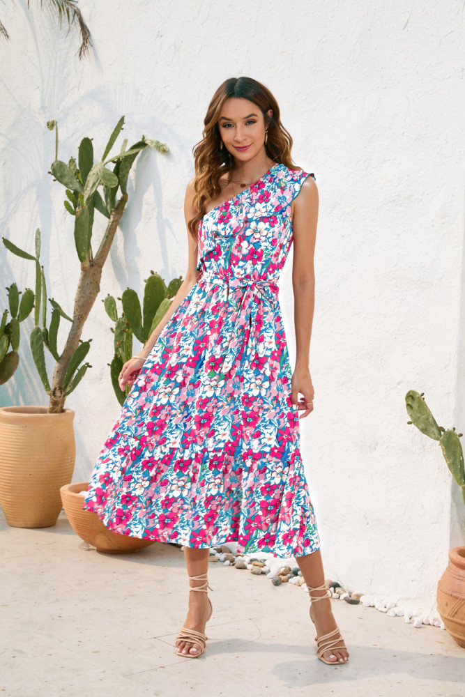 Bow Shoulder Floral Print Swing Maxi Cami Dress