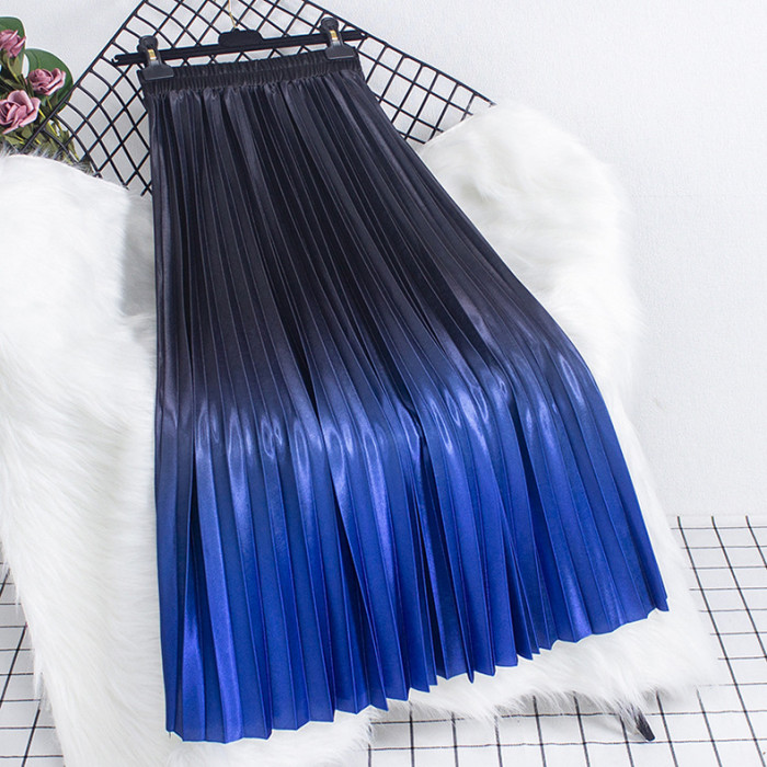 Women's Fashion Gradient Casual A-Line Elastic High Waist Pleated  Skirts