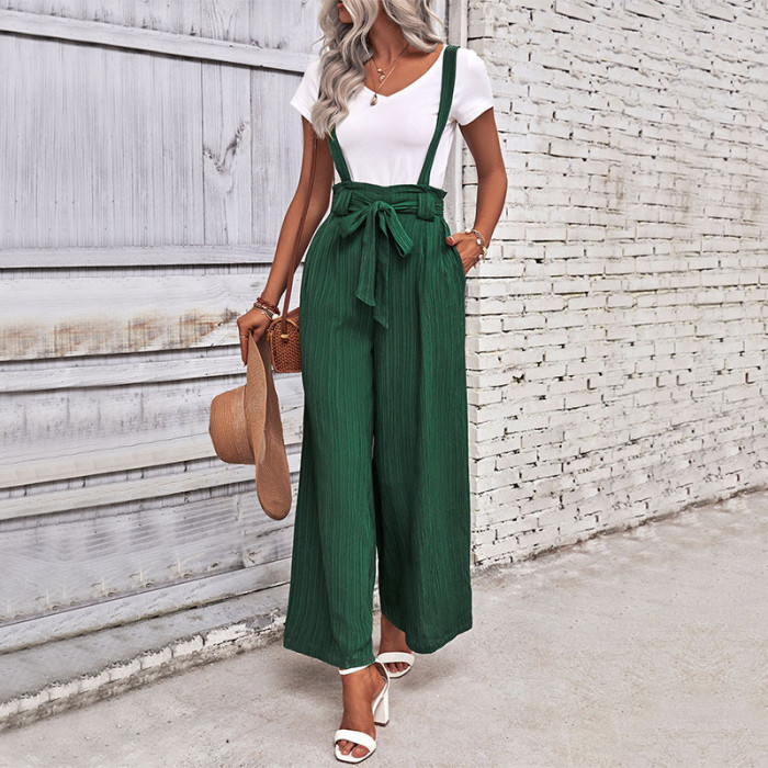 Women Fashion Solid Color Summer Adjustable Casual Wide Leg Overalls