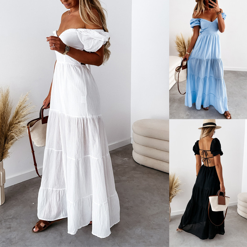 Summer Fashion Bohemian Beach Backless Strapless Elegant  Maxi Dress