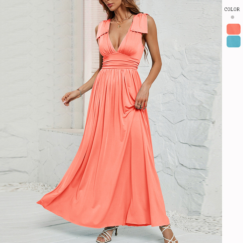 Women's Solid Color V Neck Party Elegant Swing  Maxi Dress