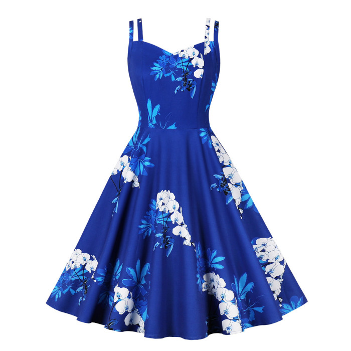 Women's Fashion Rocker Flower Swing Summer Casual Elegant 1950 Vintage Dress