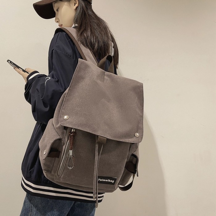 Mori Simple Solid Color Fashion Casual Student Retro Canvas Backpack