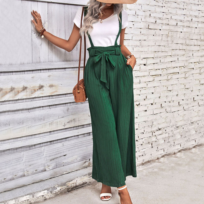 Women Fashion Solid Color Summer Adjustable Casual Wide Leg Overalls