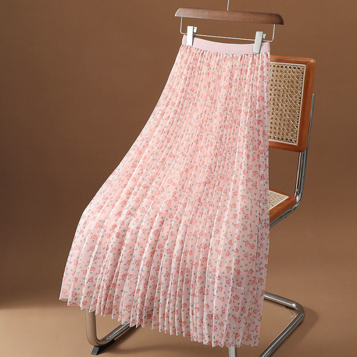 Elegant Tulle Summer High Waist Mesh Pleated Fashion A-Line Beach Skirts