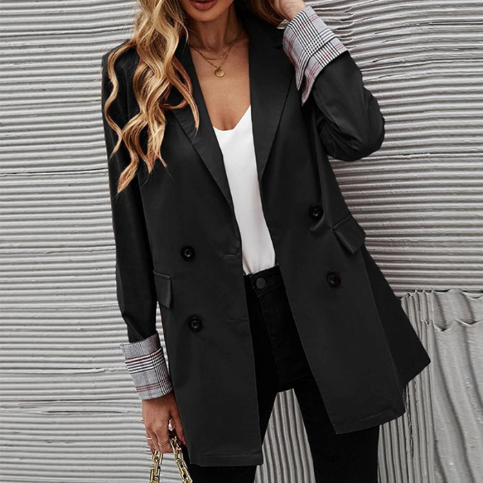 Women's Double Breasted Office Loose Fashion Long Sleeves Casual Loose Blazer