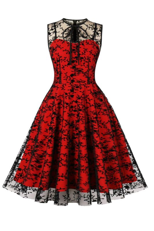 Women's Fashion Mesh Embroidery Party Sleeveless Swing Vintage Dress