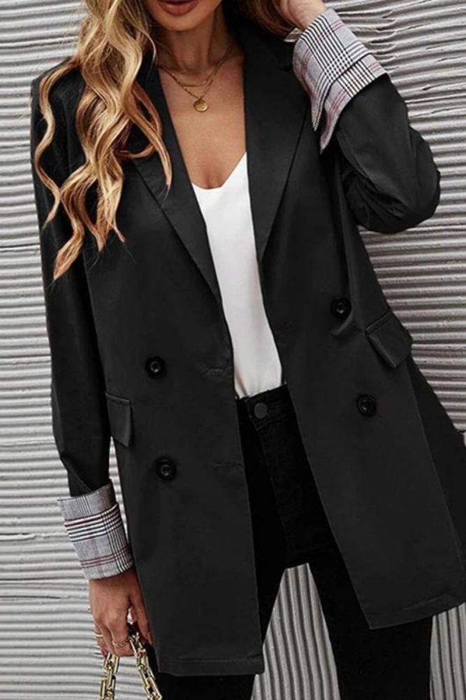 Women's Double Breasted Office Loose Fashion Long Sleeves Casual Loose Blazer