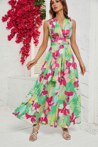 Summer Ladies Printed Lace Slit Fashion Party  Maxi Dress