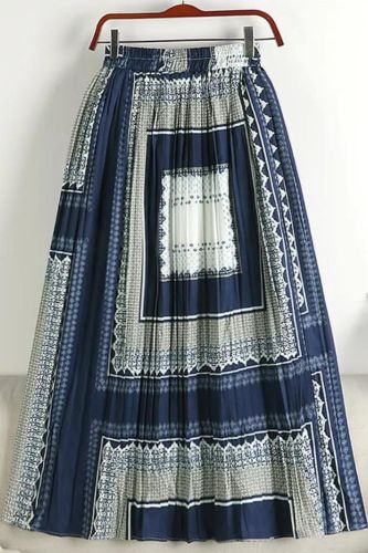 Women's Fashion Vintage Plaid Print A-Line High Waist Pleated Long Skirt