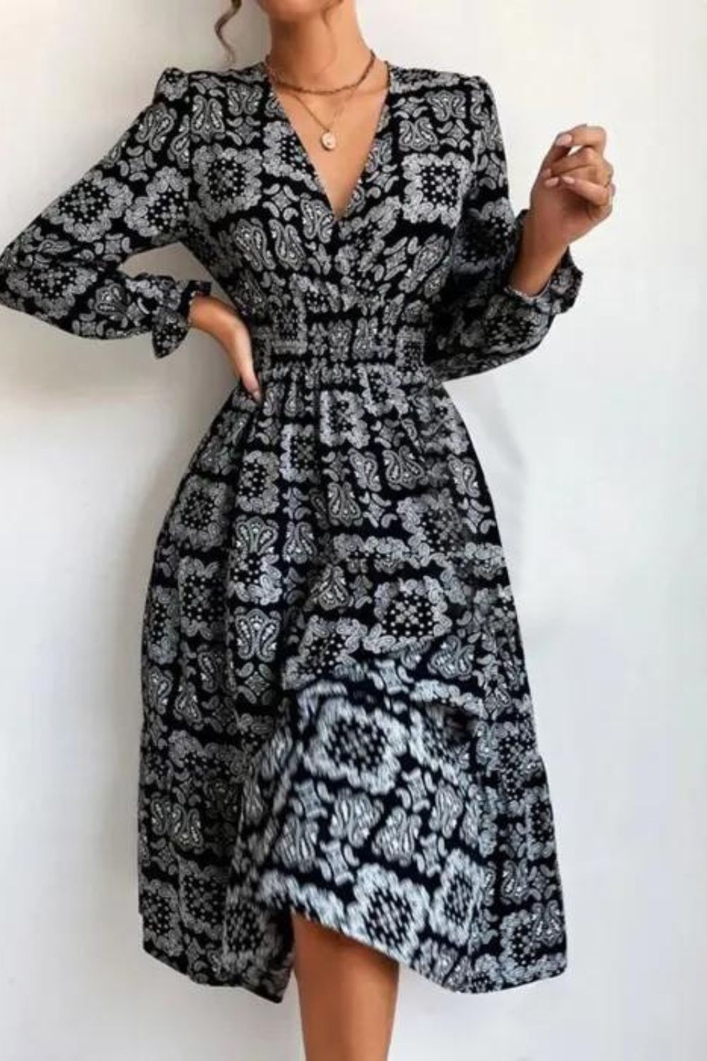 Sophisticated V-Neck Midi Dress for Effortless Elegance main image 1