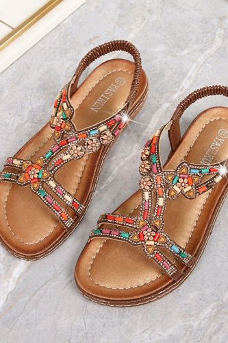 Bohemian Fashion Wooden Bead Rhinestone Wedge Comfortable Sandals For Women