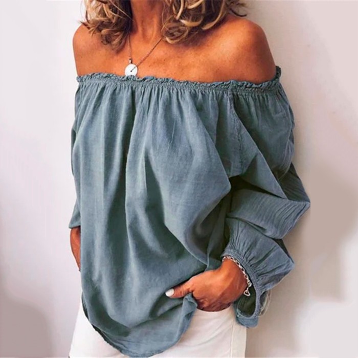 Cotton Linen Solid Color Strapless Pleated Fashion Casual Blouse