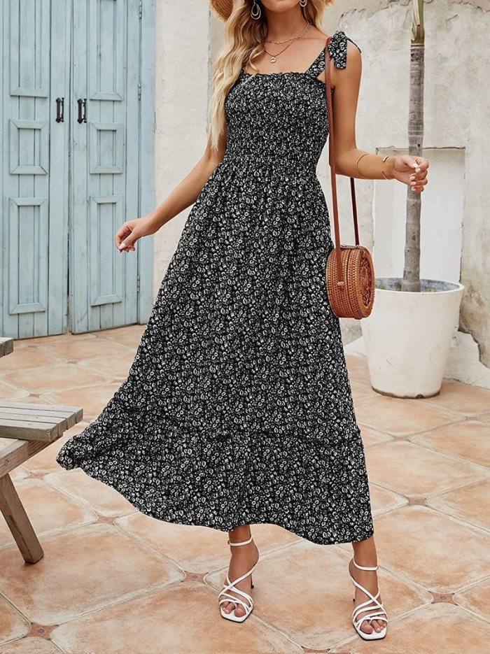 Women's Summer Flower Print Retro Boho Casual Party  Maxi Dress