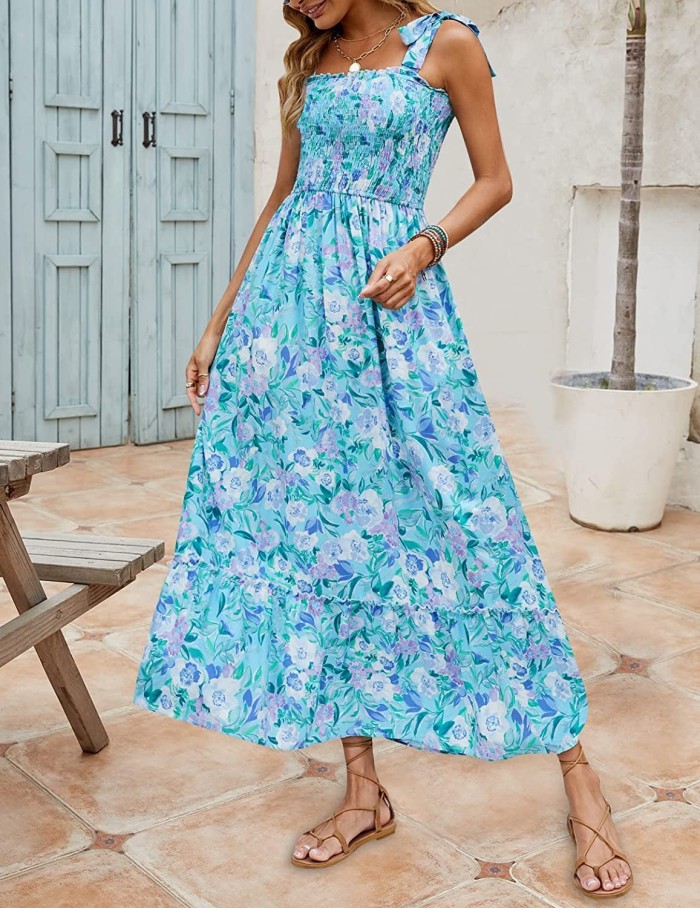 Women's Summer Flower Print Retro Boho Casual Party  Maxi Dress