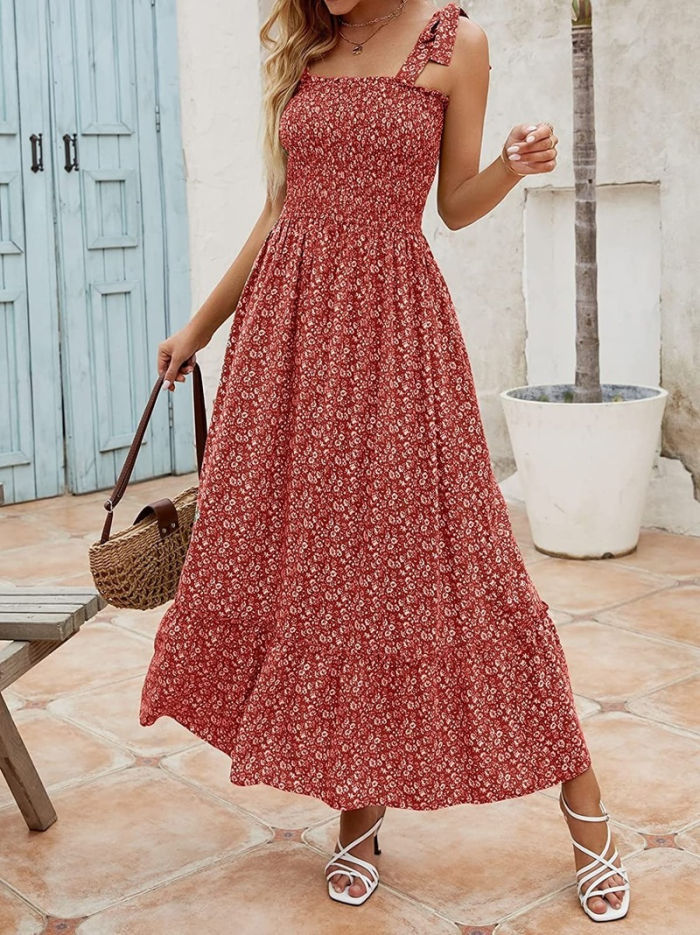 Women's Summer Flower Print Retro Boho Casual Party  Maxi Dress