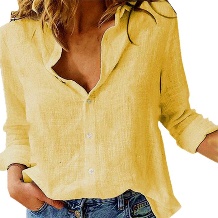 Fashion Ladies Solid Color Versatile Lapel Long Sleeve Casual Single Breasted  Blouses & Shirts