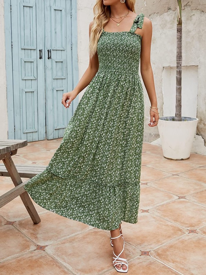 Women's Summer Flower Print Retro Boho Casual Party  Maxi Dress