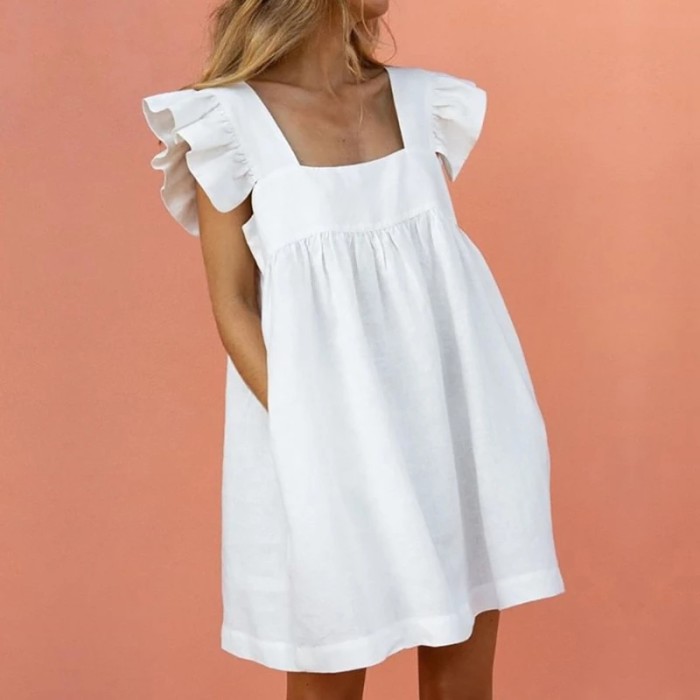 Fashion Summer Cute Square Neck Elegant Butterfly Sleeves Beach Party Mini Dress