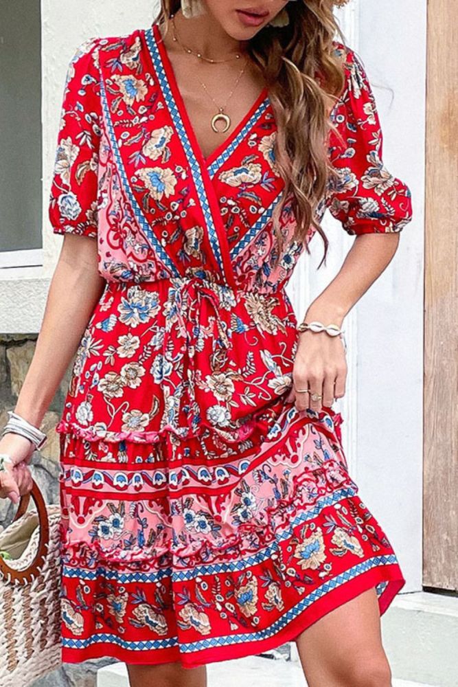 Summer Statement Ethnic Boho Print Mini Party Dress