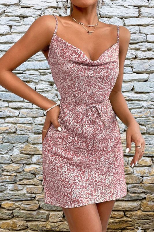 Women's Fashion Sexy Backless V-Neck Printed Camisole Mini Dress