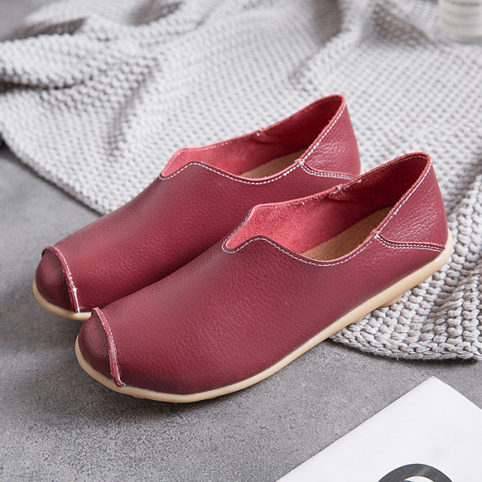 Women's Genuine Leather Casual Solid Color Thick Sole Comfortable Party Non-Slip Fashion Flat & Loafers