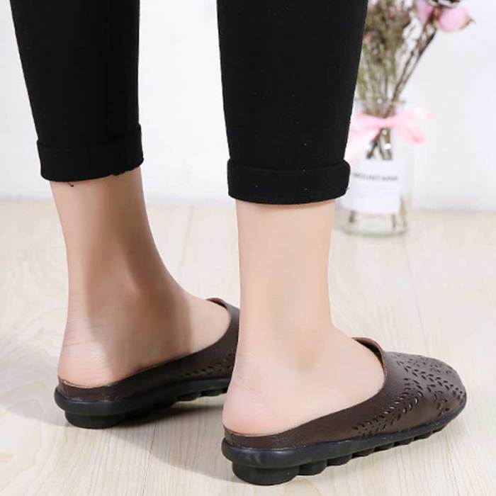 Women's Shoes Large Size Geometric Hollow Ethnic Summer Leather Flat  Slippers
