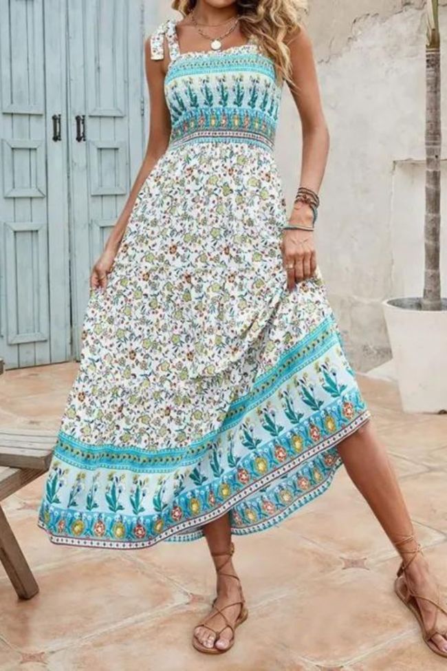 Women's Summer Flower Print Retro Boho Casual Party  Maxi Dress