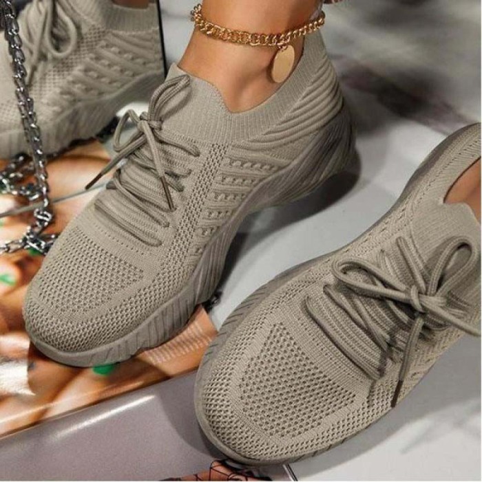 Mesh Breathable Women's Shoes Casual Lace Up Vulcanized Platform Sneakers Plus Size