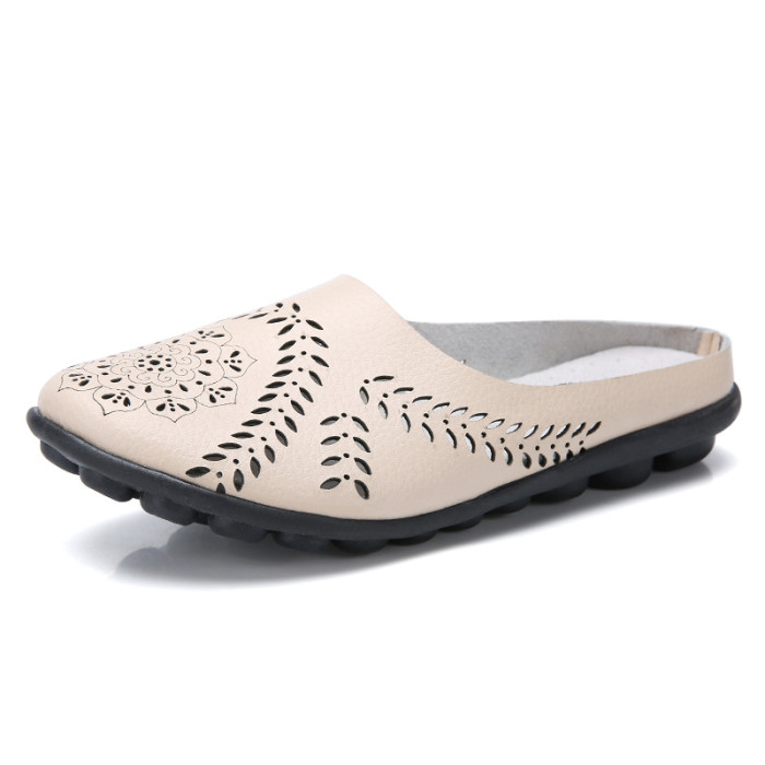 Women's Shoes Large Size Geometric Hollow Ethnic Summer Leather Flat  Slippers
