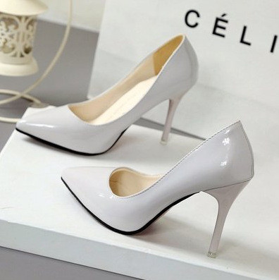 Women's Nude Fashion Patent Leather Sexy Pointed Toe Stiletto Wedding Heels