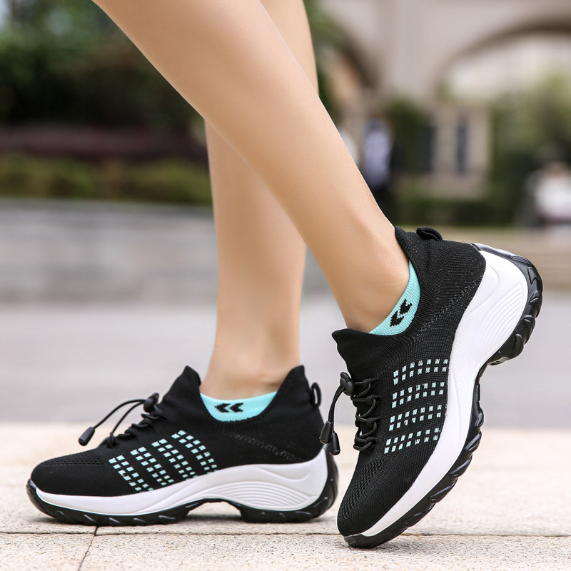 Women's Shoes Fashion Thick Sole Casual Breathable Mesh Wedge Solid Color Sneakers