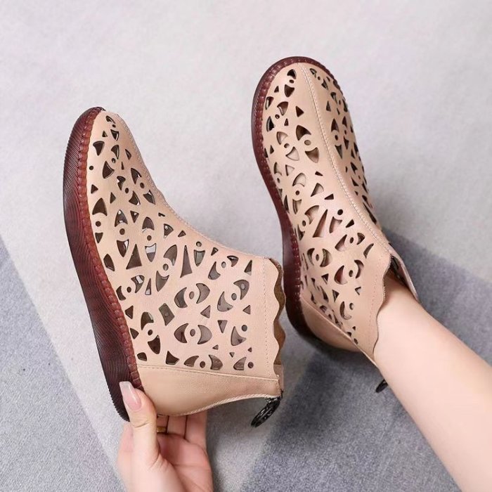 Women's Shoes Genuine Leather Breathable Holes Flat Soft Non-slip Comfortable Sandals