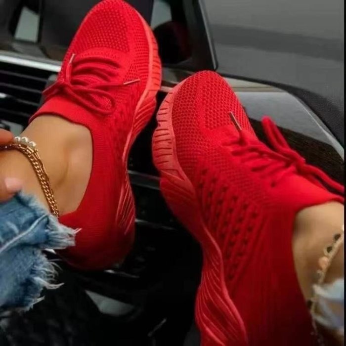 Mesh Breathable Women's Shoes Casual Lace Up Vulcanized Platform Sneakers Plus Size