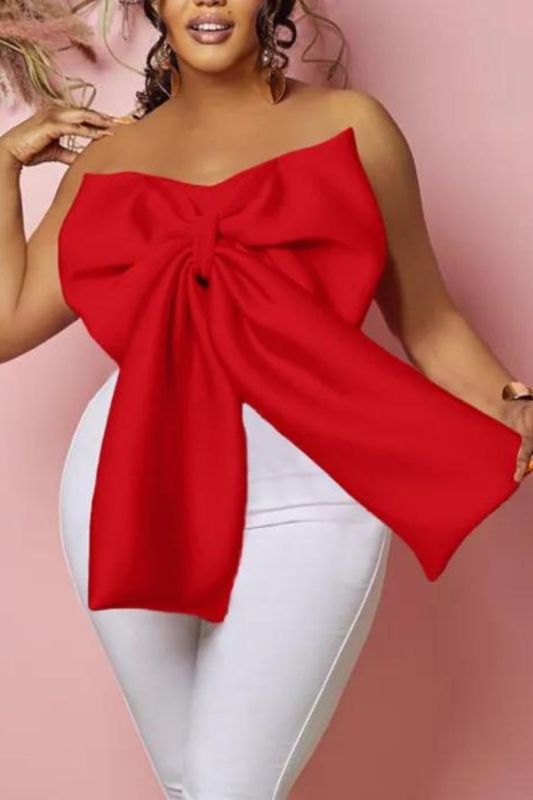 Summer Sexy Strapless Bow Top Fashion Strapless  Blouses & Shirts